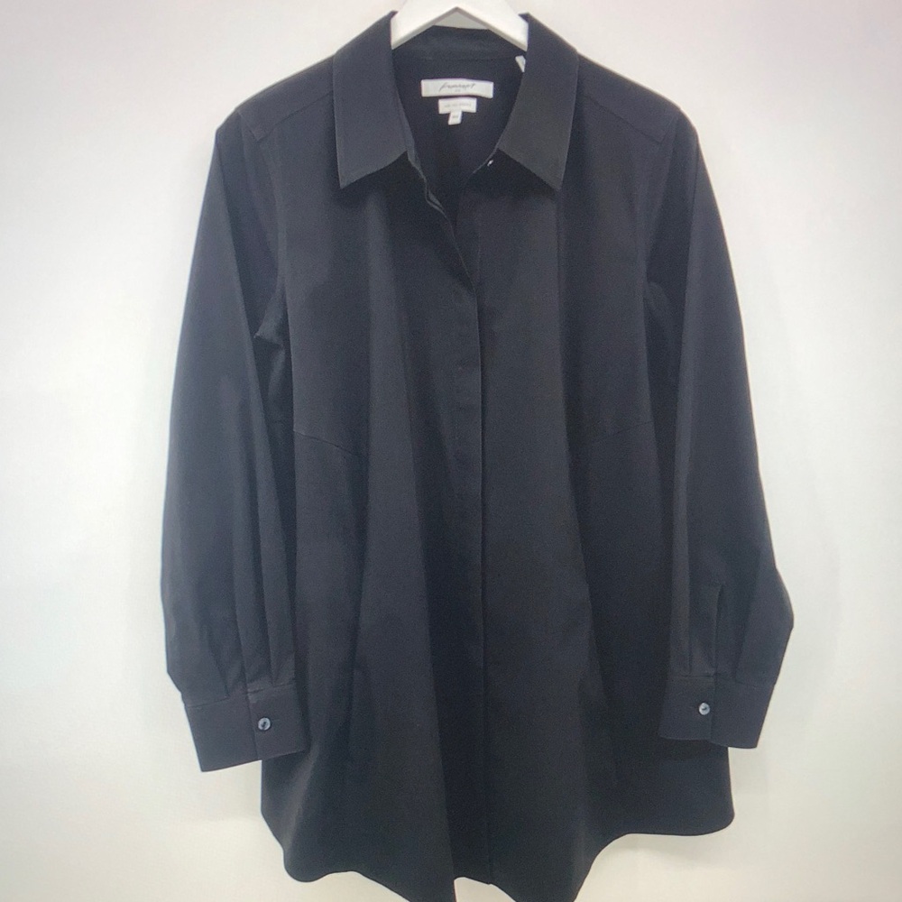 Foxcroft Black Long-Sleeve Button Front Blouse